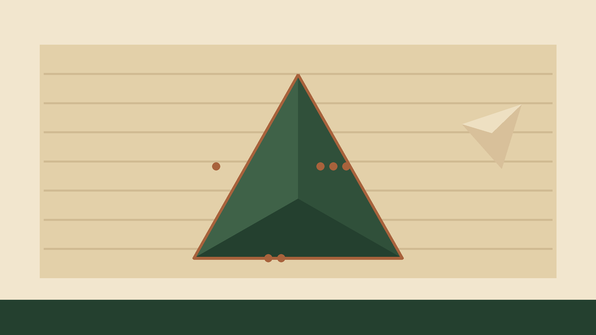 Overhead diagram of a triangular chip with the three cut walls meeting at a single low point